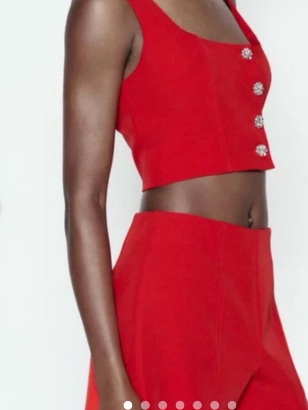 Zara Red High-Waist Tailored Shorts with Matching Crop Top